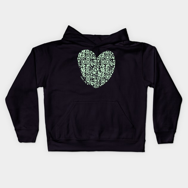 Pastel Green Rick Astley Rickroll QR Code Heart Art Kids Hoodie by VictoriaLehnard